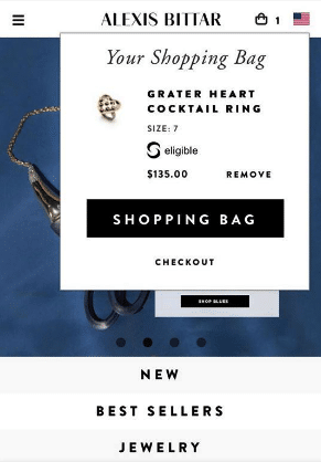 Optimized shopping bag: when you press the icon, a top layer appears showing the shopping bag.