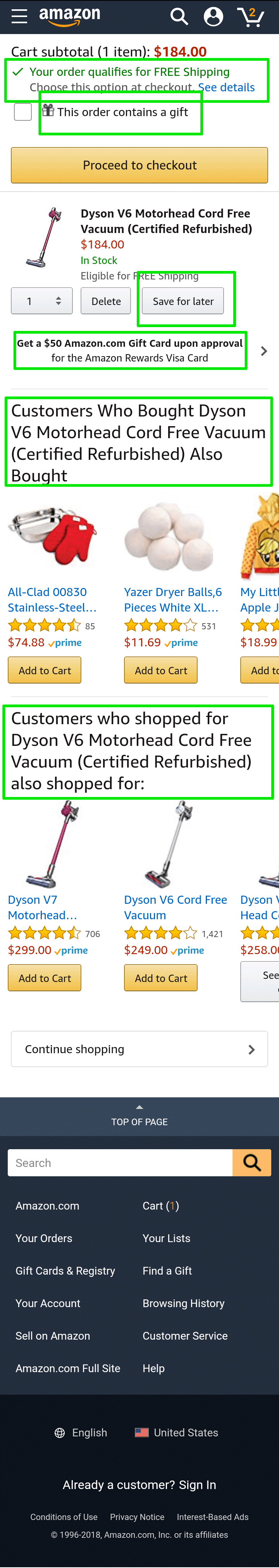 Amazon online store cart
