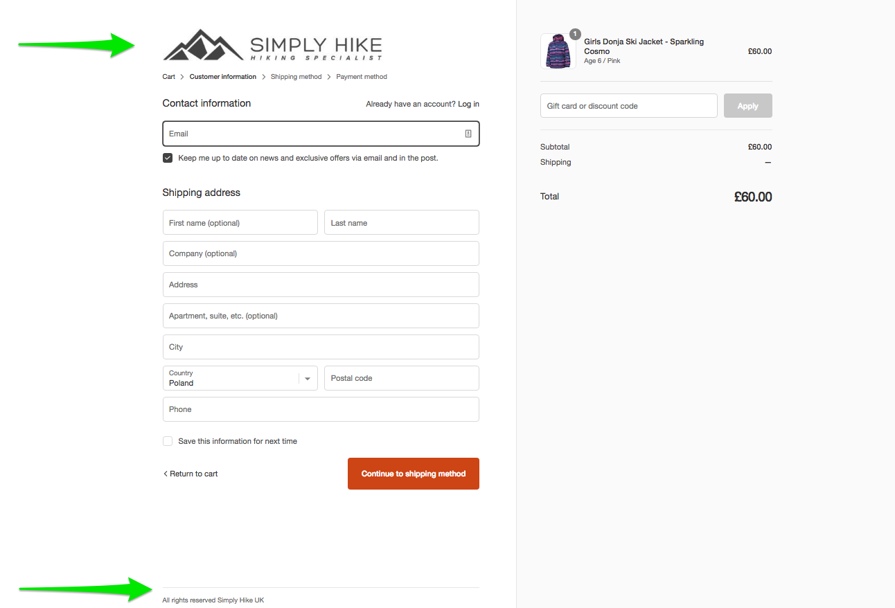 Simplified ecommerce checkout footer