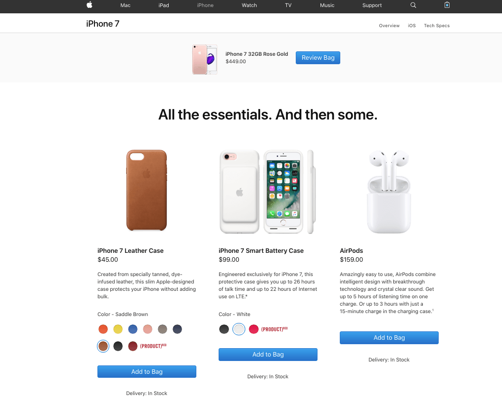 Cross-sells options on Apple online store