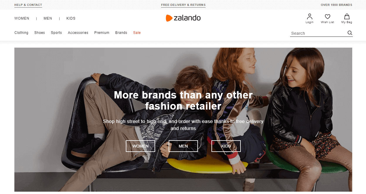 Zalando value proposition on their homepage