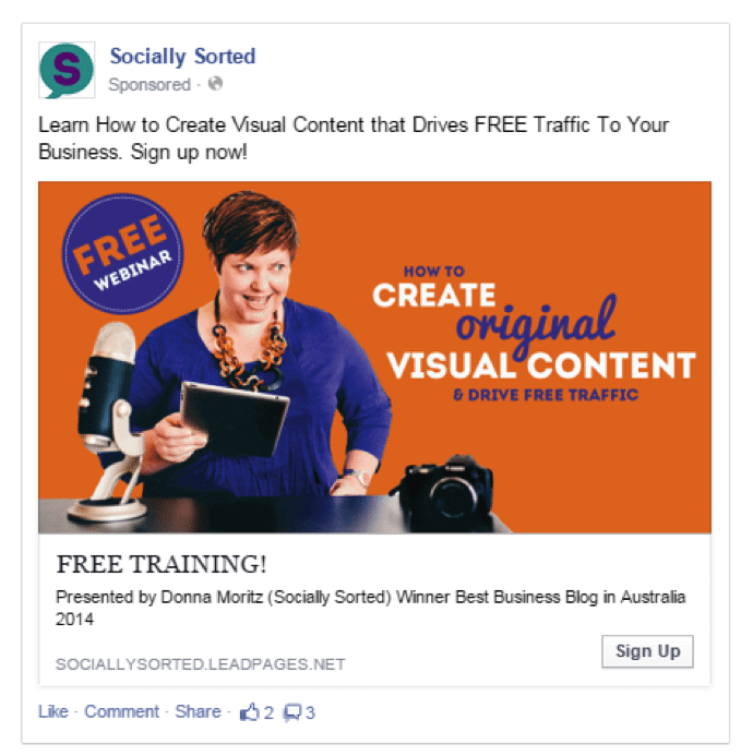 Facebook remarketing ad engaging with specific contente