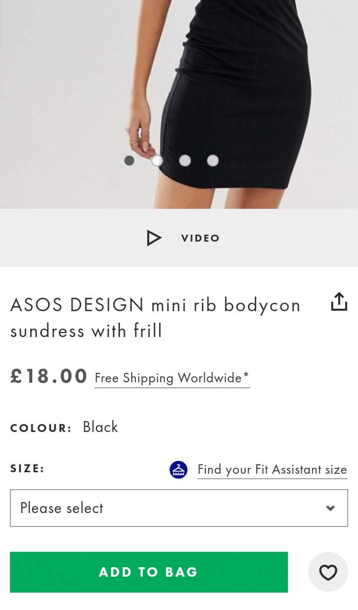 Screen-wide CTA on Asos mobile ecommerce product page