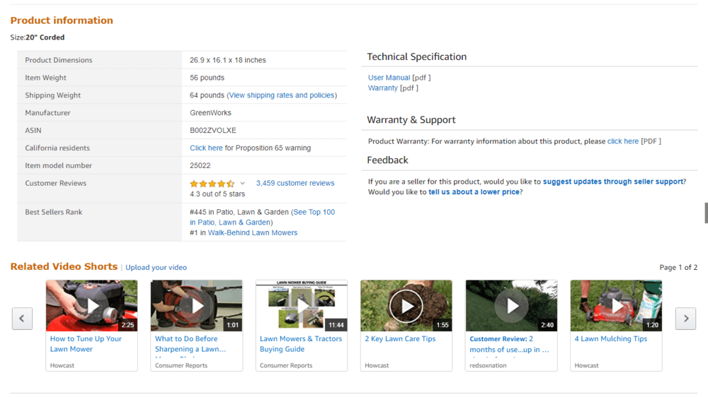 Video reviews on Amazon product page