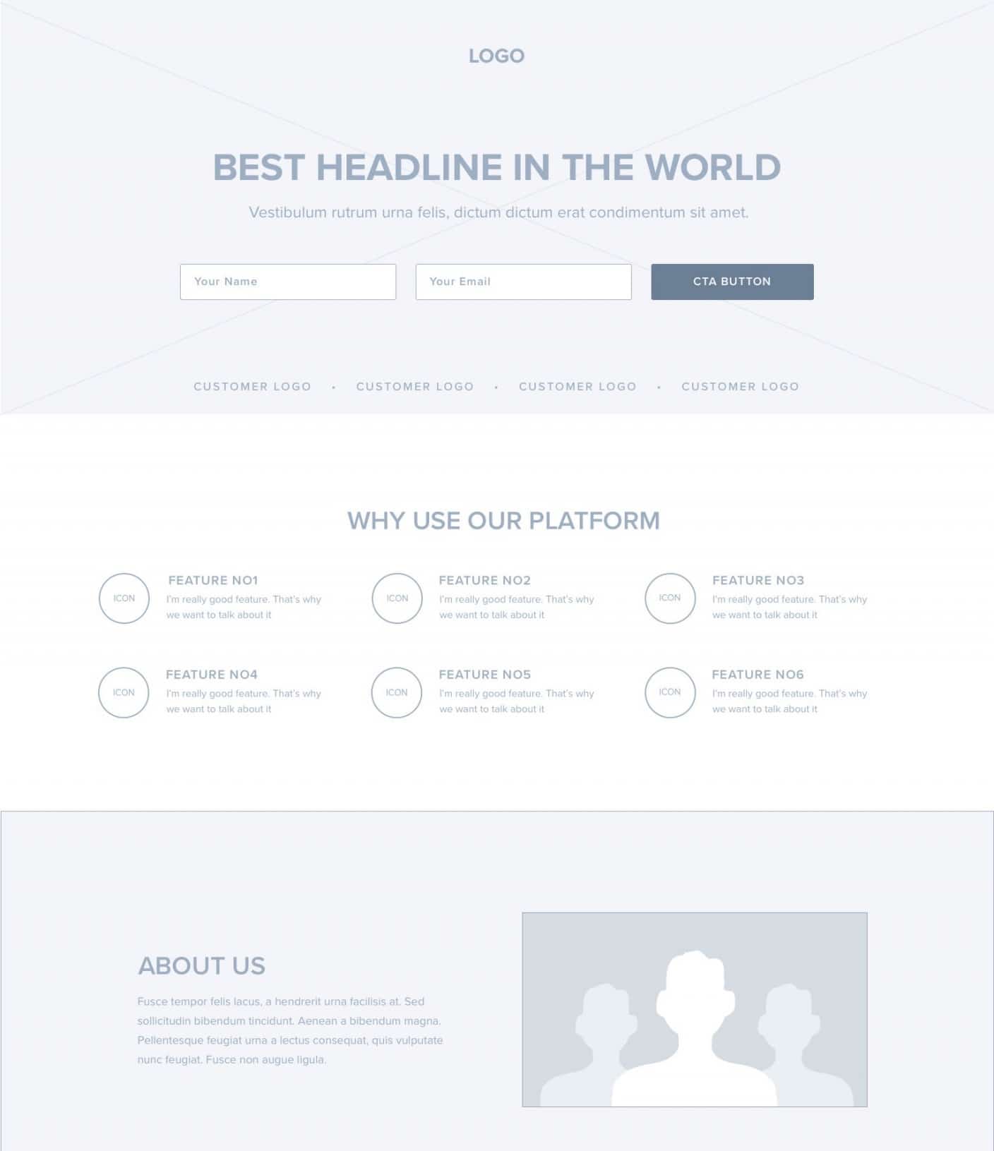 A longer landing page wireframe.