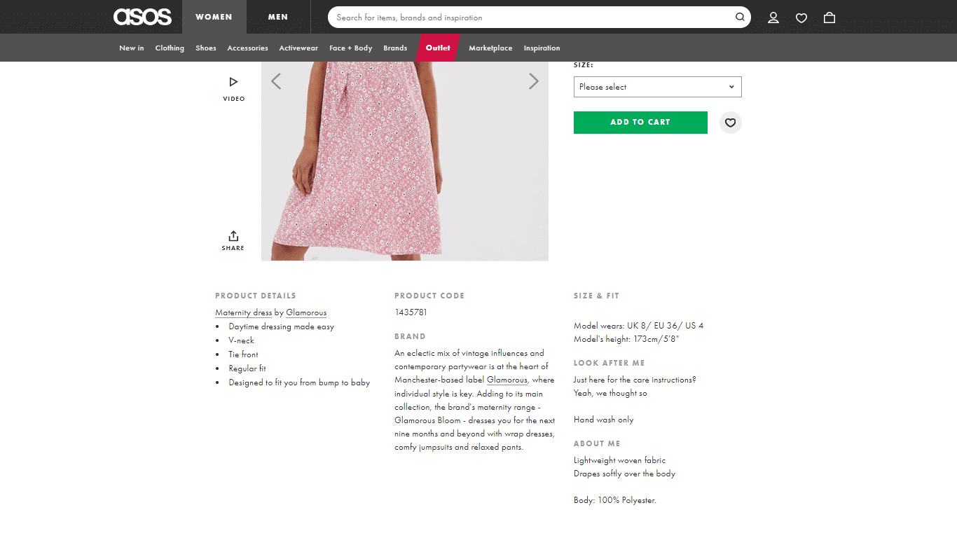ASOS uses bullets and short paragraphs to outline necessary information
