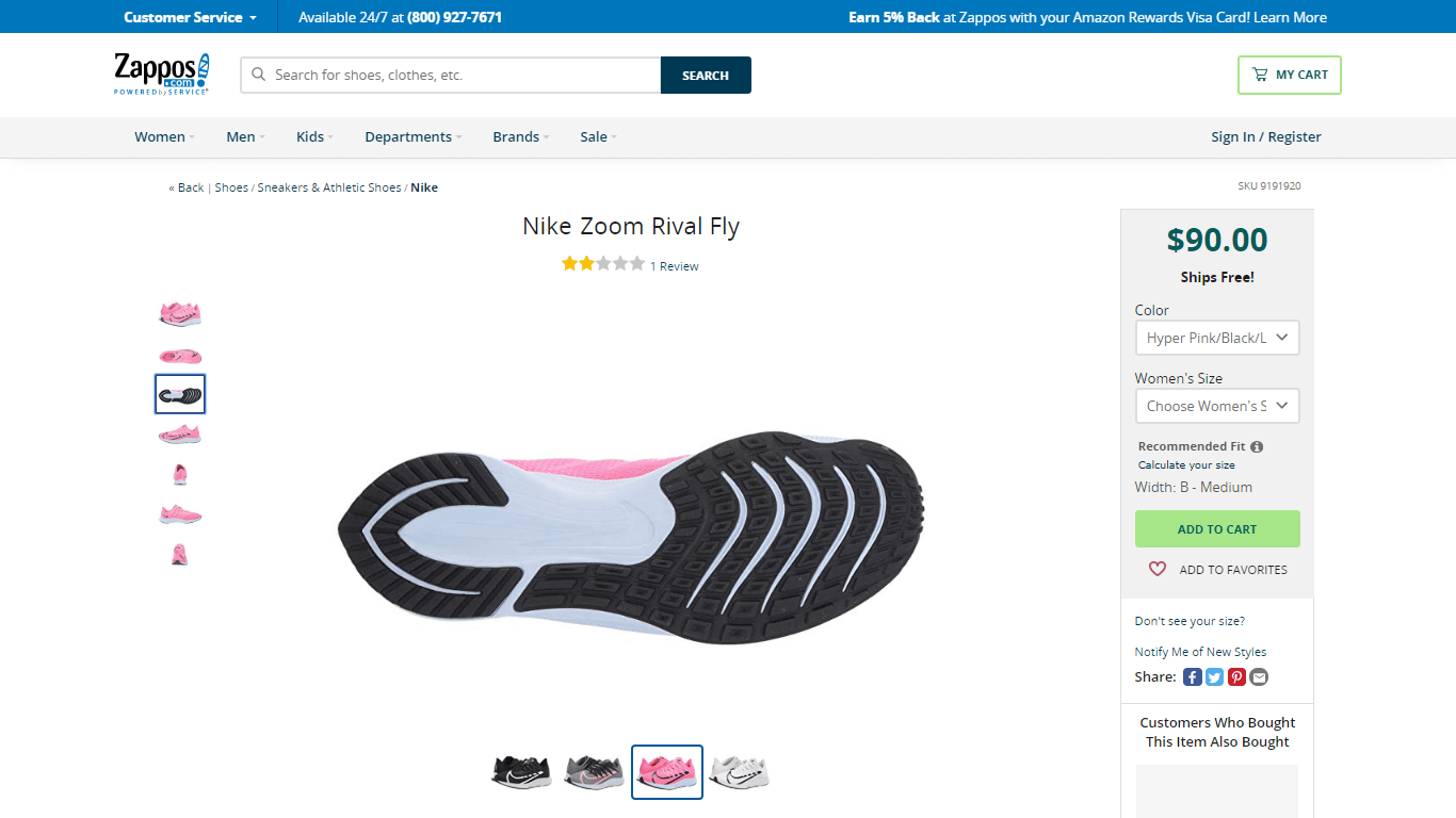 Zappos clearly shows the most important parts of products