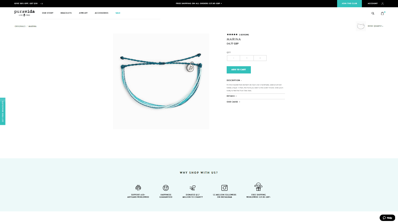 pura vida bracelets product page template
