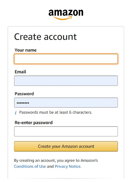 Single user name on amazon website