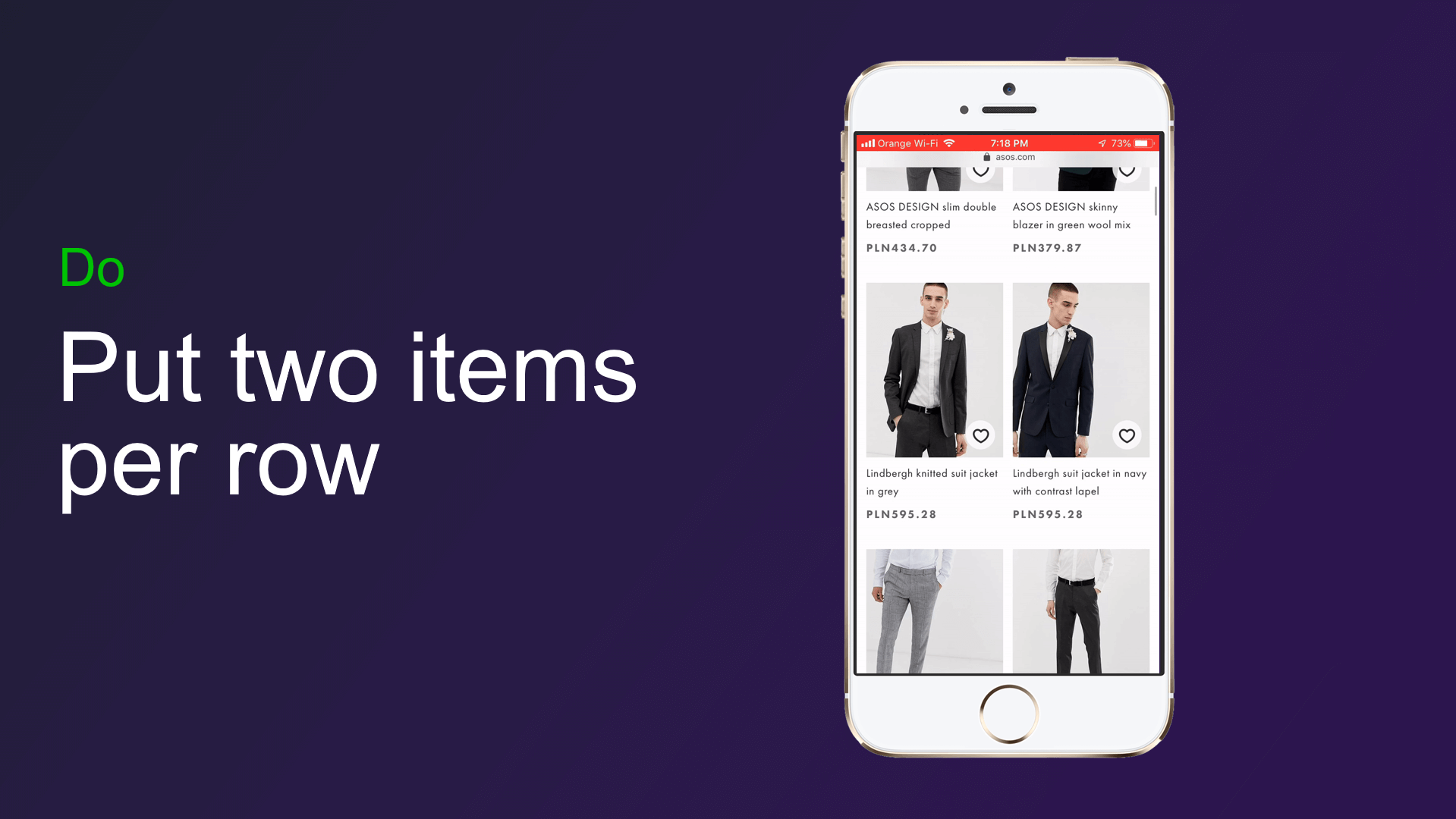 Put two items per row mobile commerce