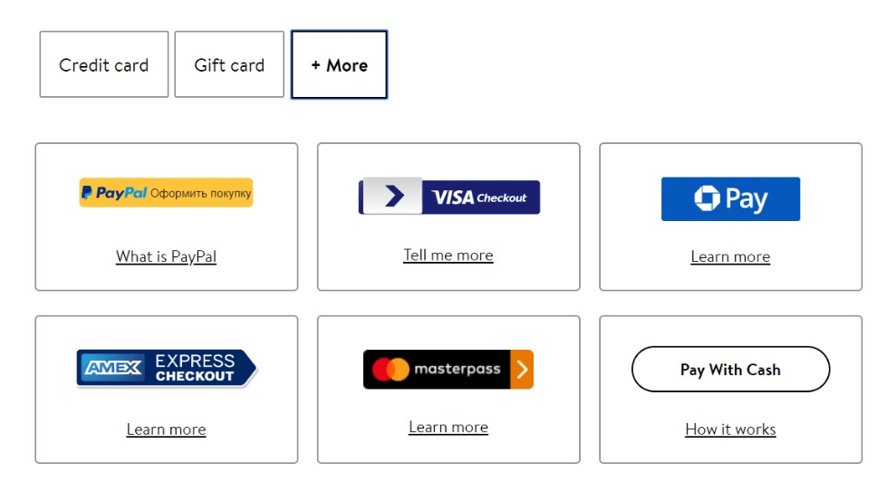 Walmart US site offers 8 payment methods