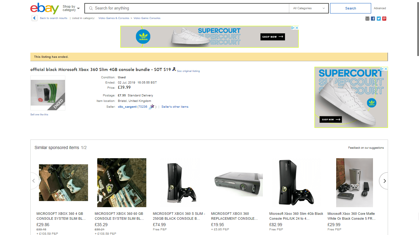 Ebay continue to show ended listings while suggesting similar products