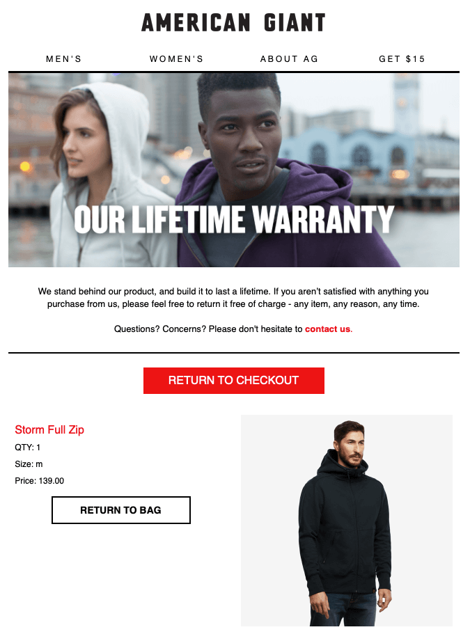 American Giant with their "Our lifetime warranty" email