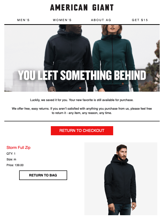 American Giant with their "You left something behind" email