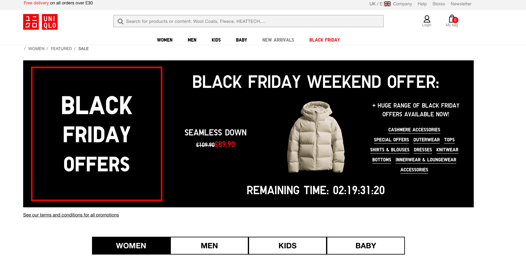 UNIQLO showing discounts on category page