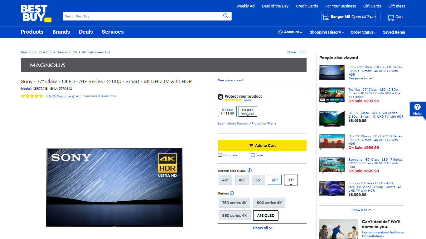 Best Buy shows the nearest store for pickup and closing time