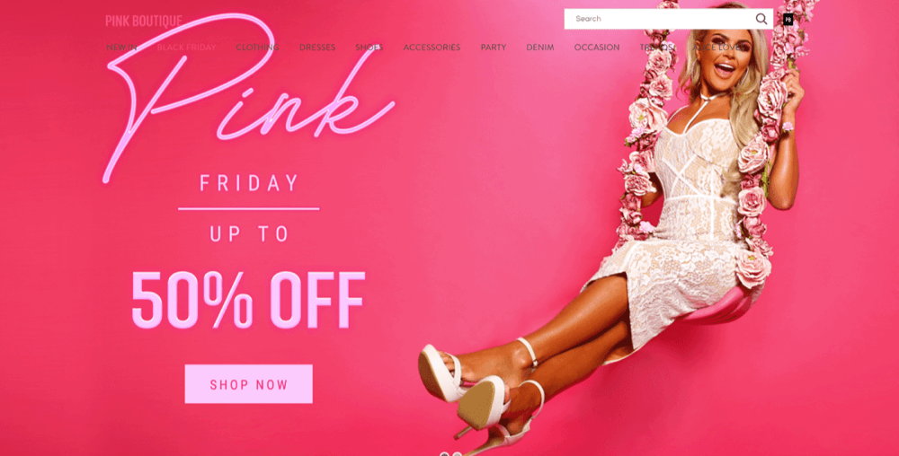 The Black Friday homepage for Pink Boutique
