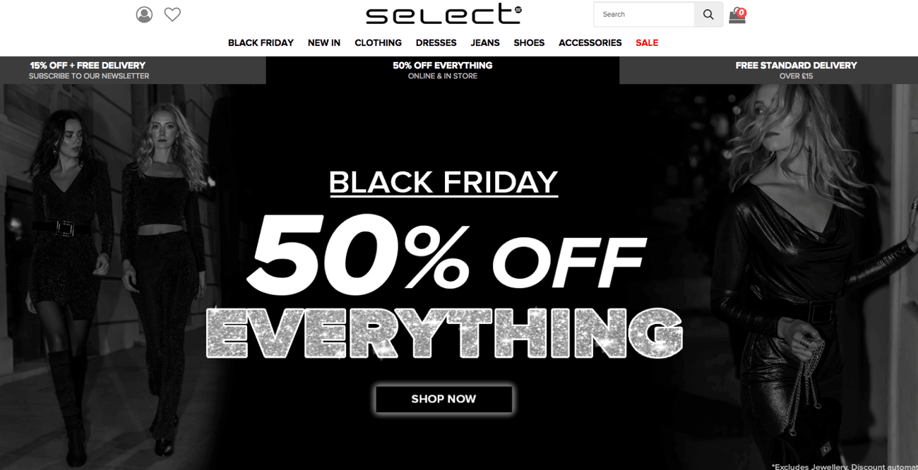 Select and their clear flat discount on their landing page