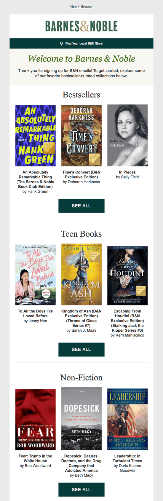 Barnes and Noble with their welcome email