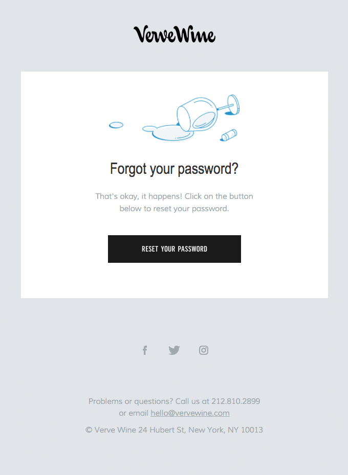 Verve Wine with their password recovery email