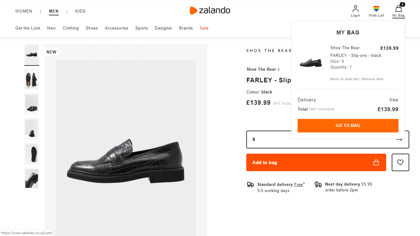 Zalando enables customers to peek into heir cart and continue browsing