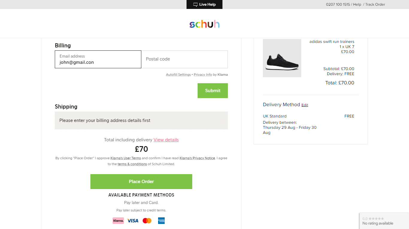 Schuh includes floating labels on its checkout fields. 