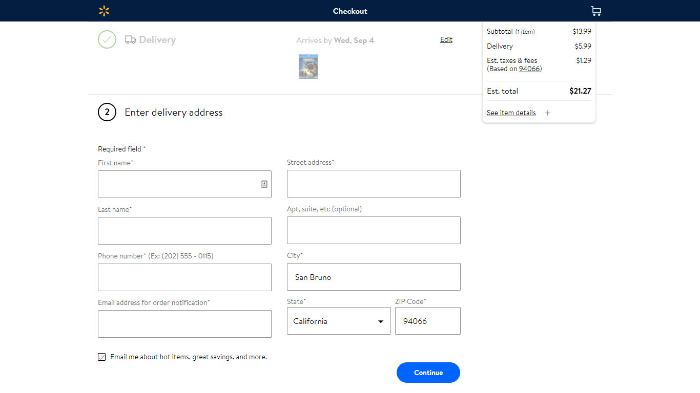 Walmart includes a small "Edit" button in previous sections of the form. 