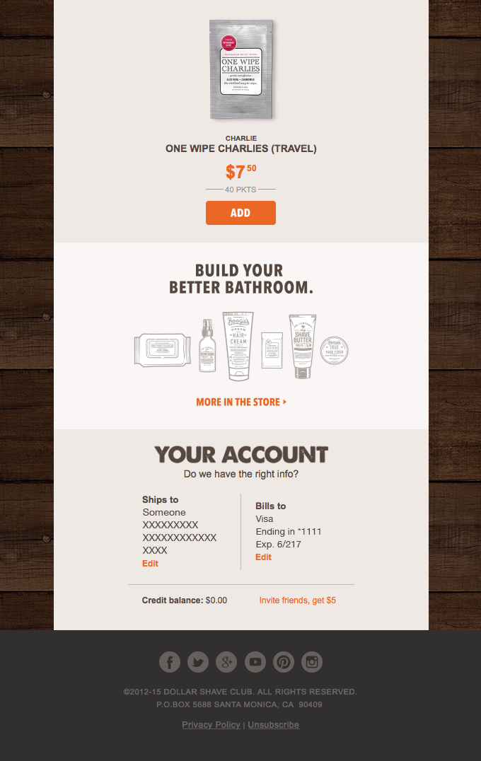 Dollar Shave Club and their cross-sell email