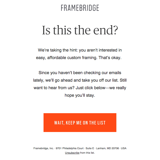 Framebridge and their reengagement email