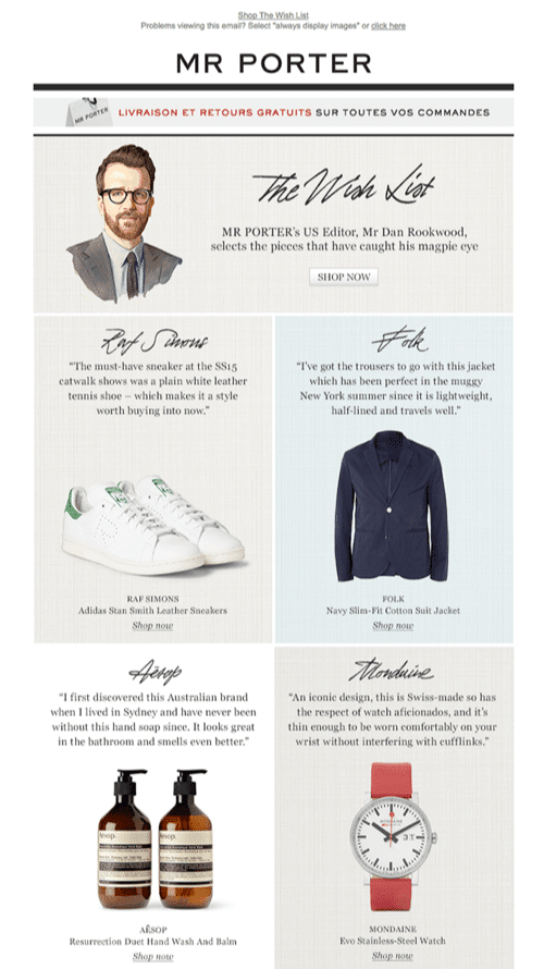 Mr Porter and their content email