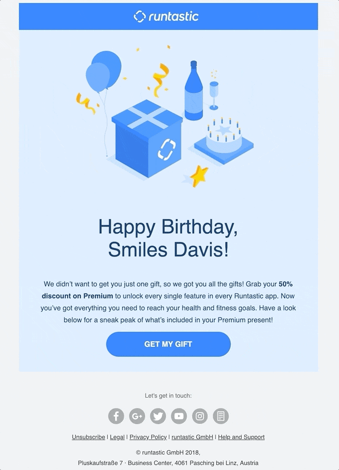Runtastic and their happy birthday email