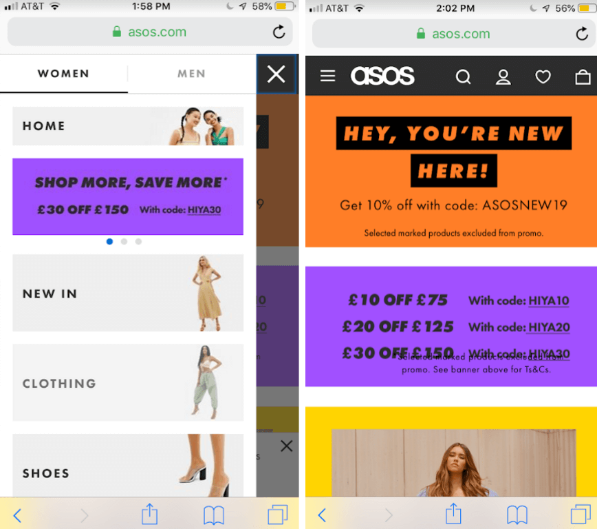 High-converting mobile page by asos.com
