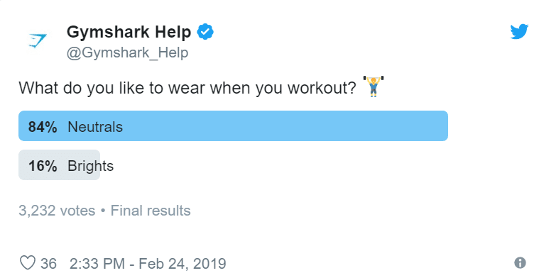 Gymshark engaging their customers through a twitter poll