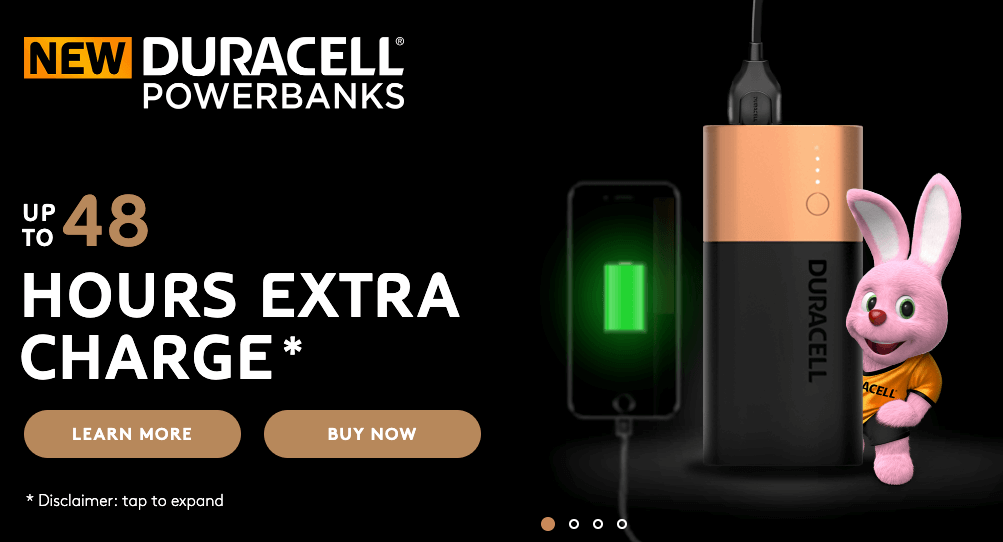 Value proposition on a landing page by Duracell