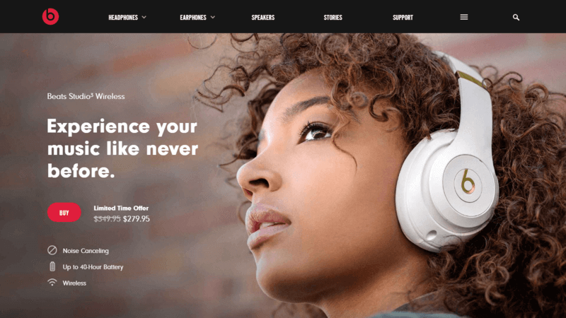 Beats by Dre features a realistic and inspirational landing page