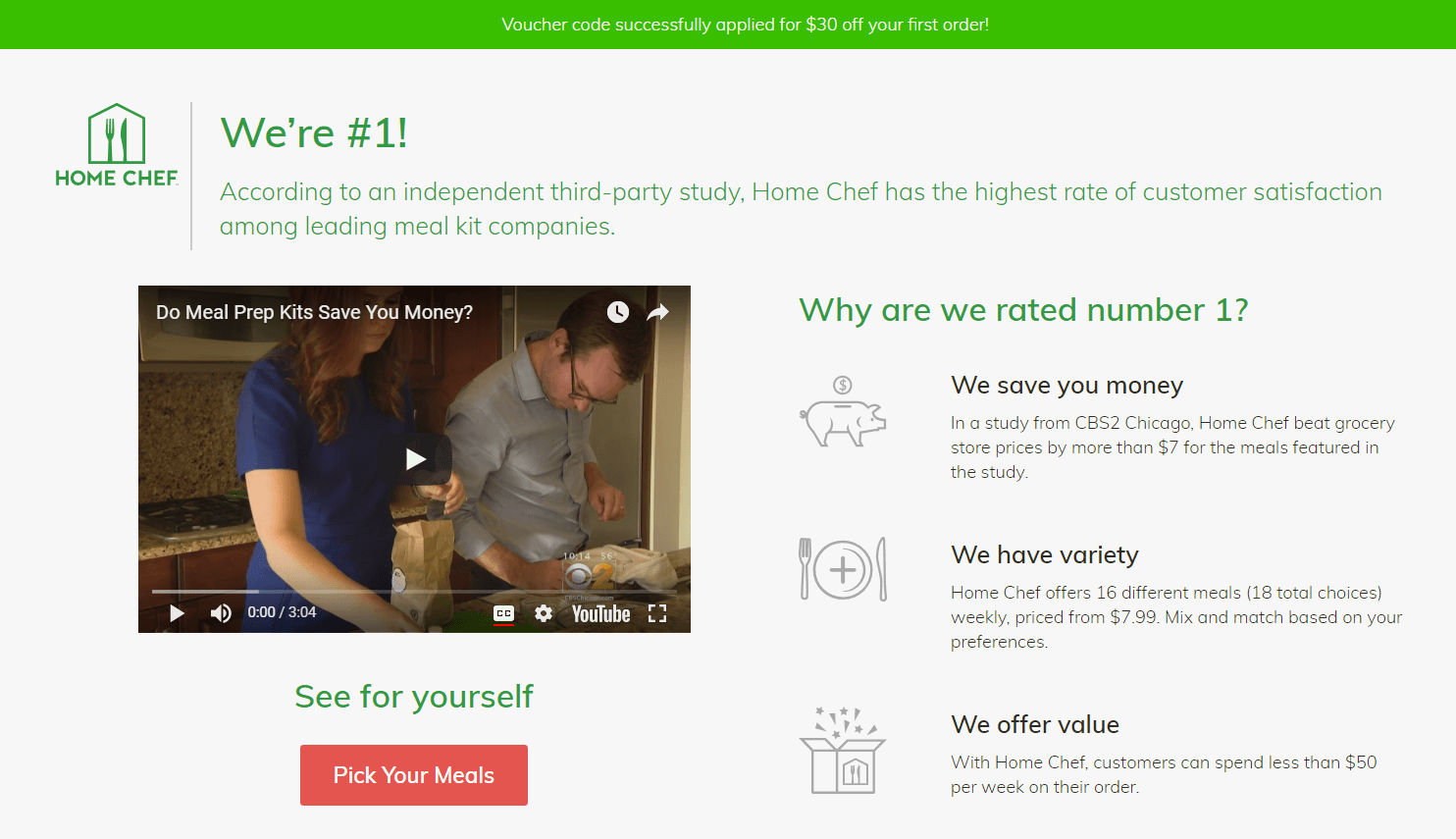 Home Chef chose a bright CTA button that stands out