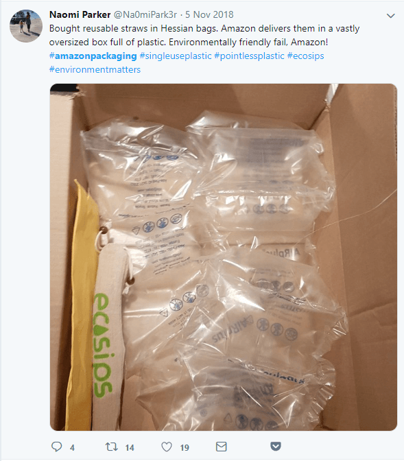 One of Amazon's clients criticized the company for unnecessarily filling the package with a great amount of plastic - given also the fact that she ordered an eco-product - reusable straws.