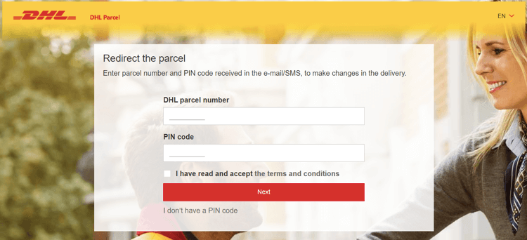 DHL enables you to redirect your package or change the address of the delivery.