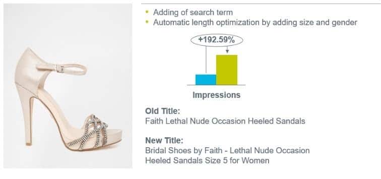 Extra keywords on a bridal shoe product title