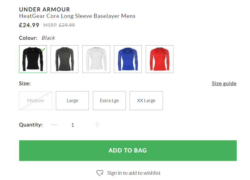 Correct example of product title by under armour