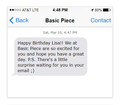 The graphic shows a birthday SMS