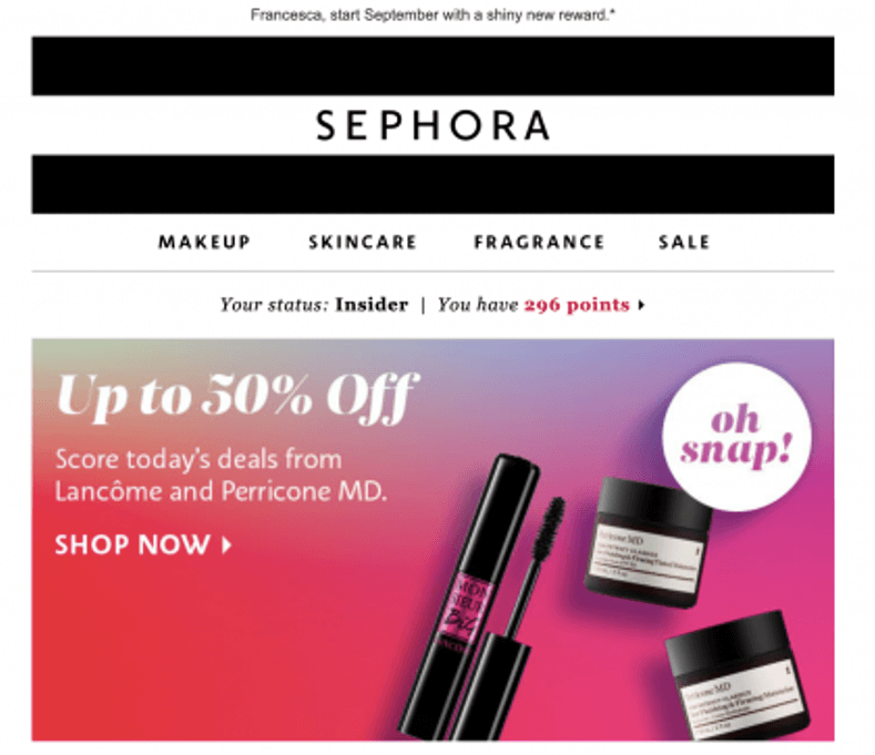 Example of discounts for in-store purchases