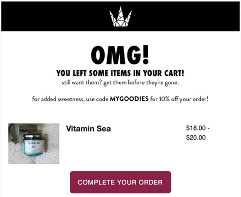 Example of abandoned cart coupon